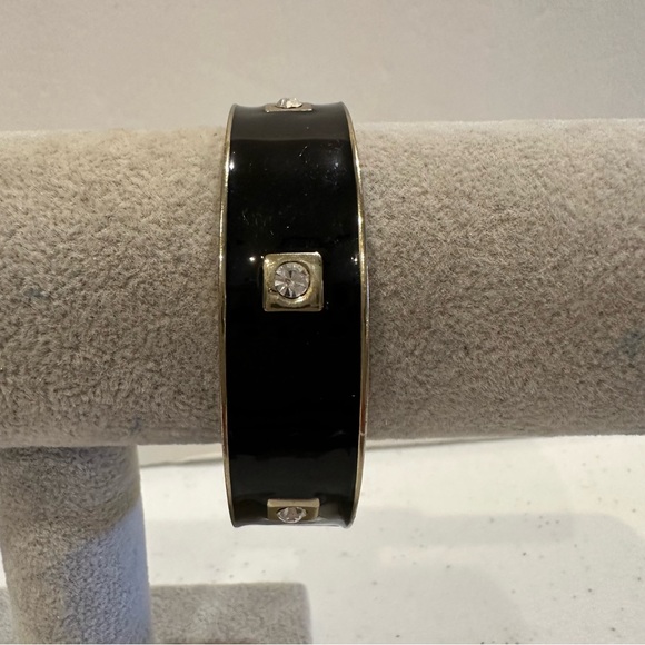 Sequin by Nordstrom Clamper Bangle Bracelet-black enamel, gold w/ clear crystals - Picture 5 of 13